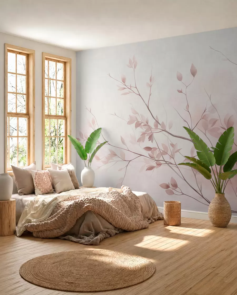 Fotobehang Roze twijgen in het licht w09910