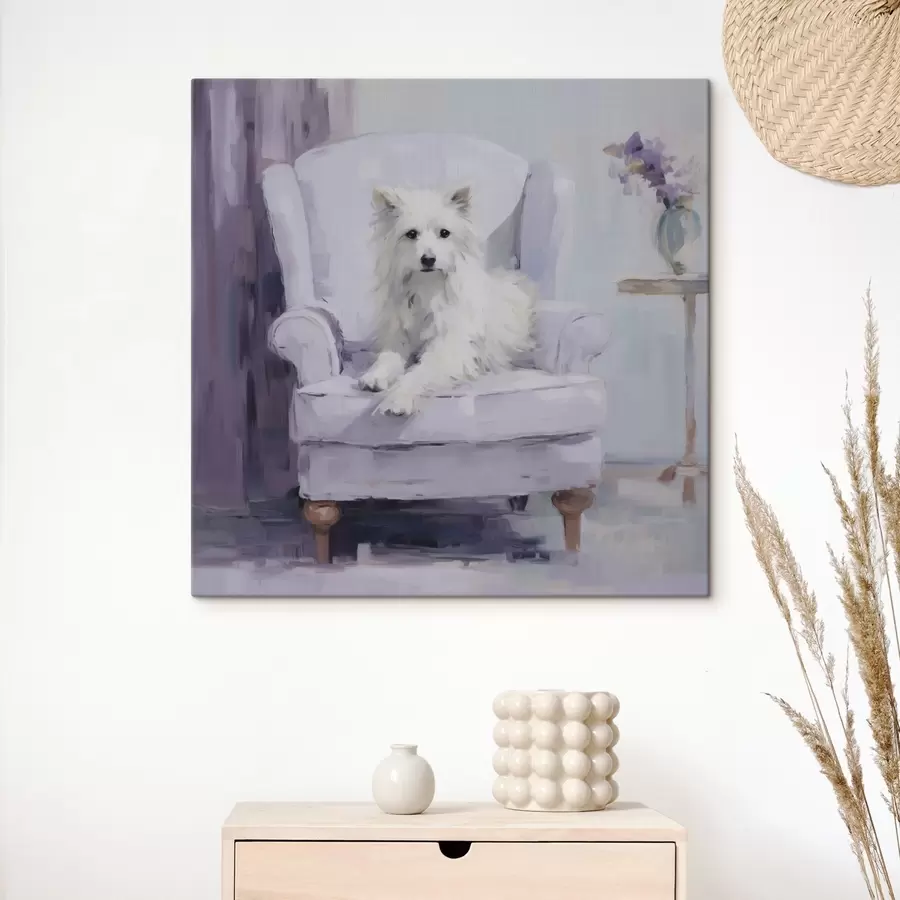  Peintures Un chien sur une chaise, reproduction d'un tableau s49596