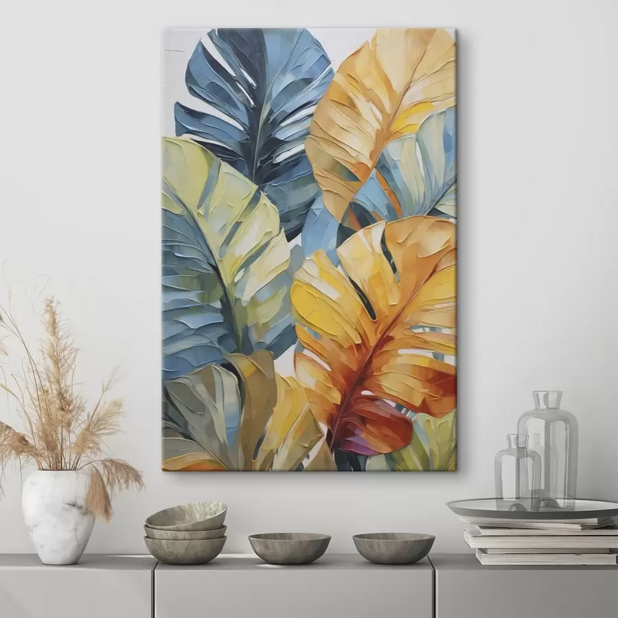  Peintures Peinture représentant des feuilles tropicales colorées s49601