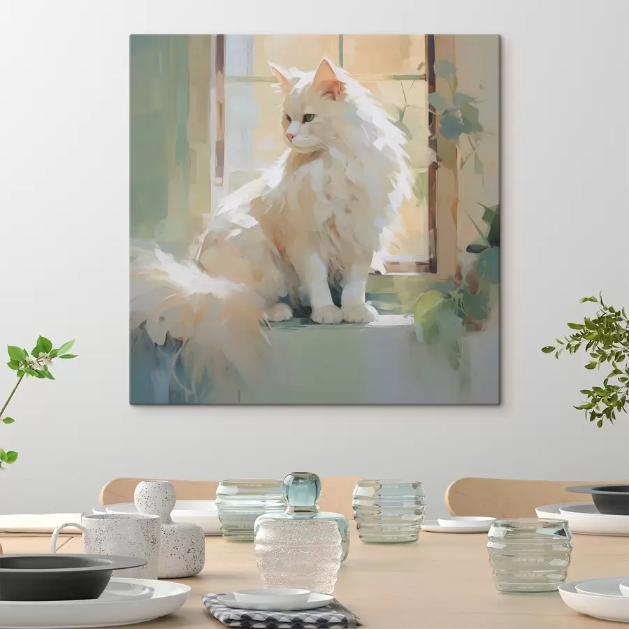  Peintures Un chat assis près d'une fenêtre, imitation d'un tableau s49603
