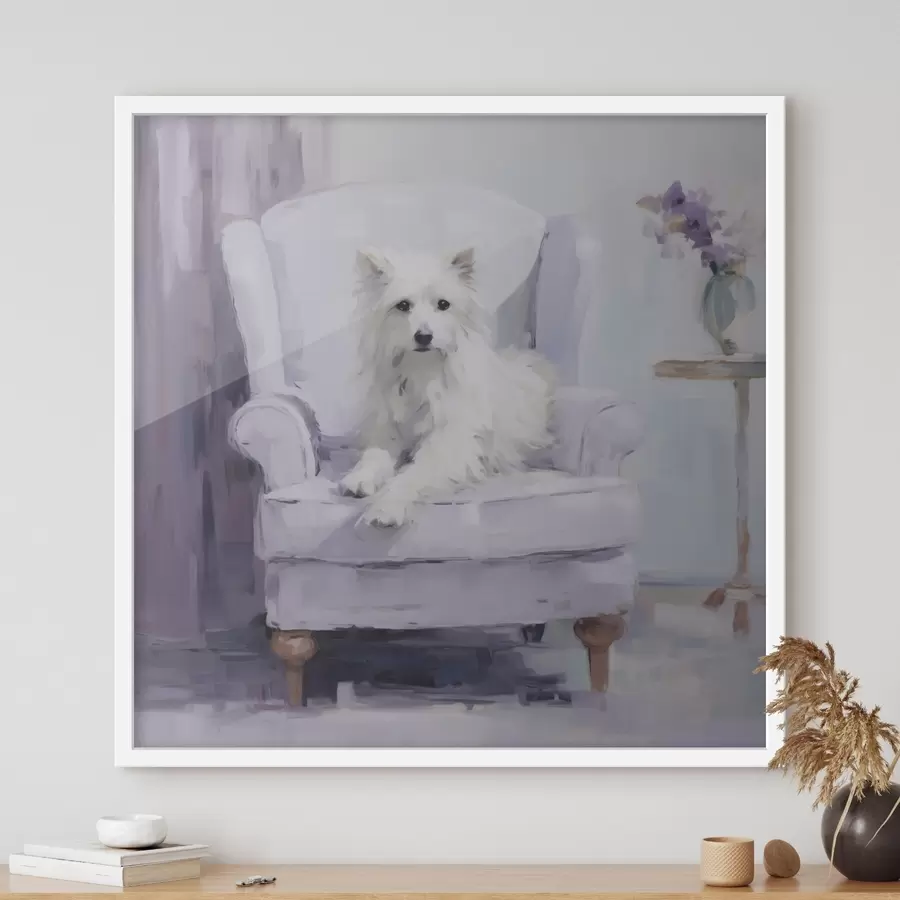 Papier peint photo Un chien sur une chaise, reproduction d'un tableau f49596