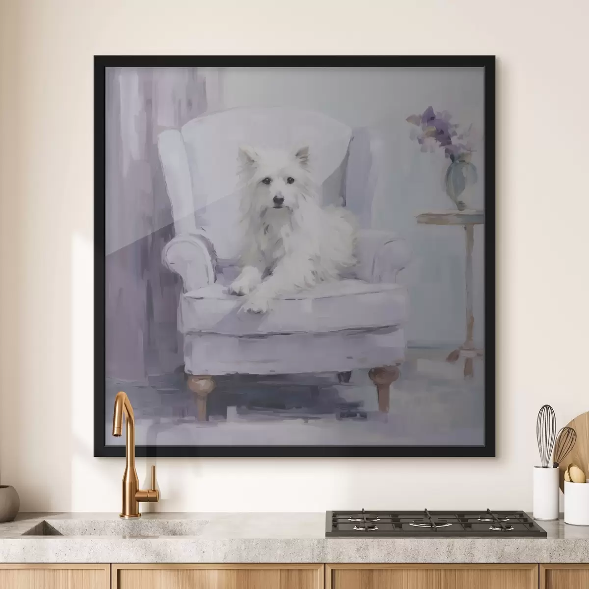 Affiche Un chien sur une chaise, reproduction d'un tableau f49596