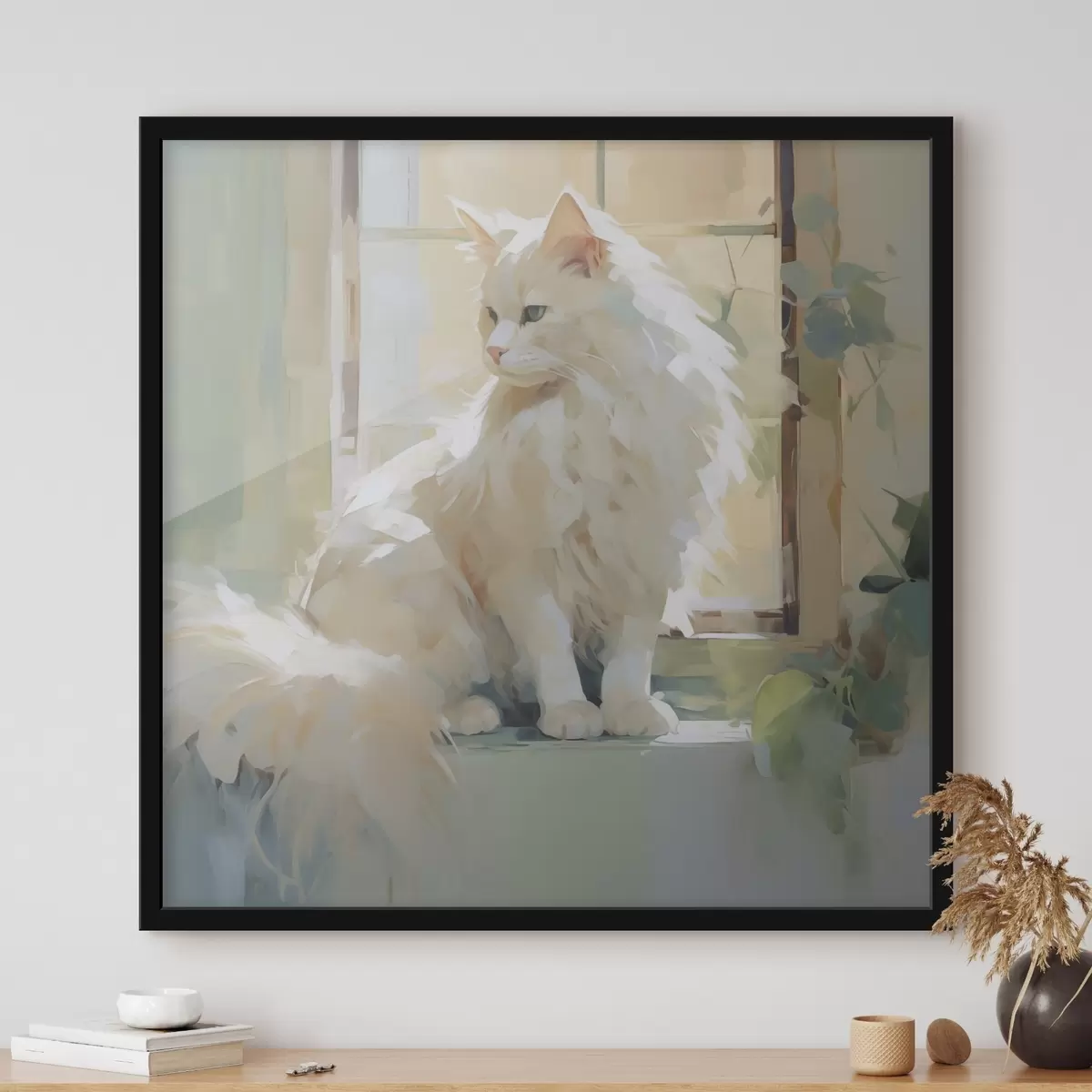 Affiche Un chat assis près d'une fenêtre, imitation d'un tableau f49603