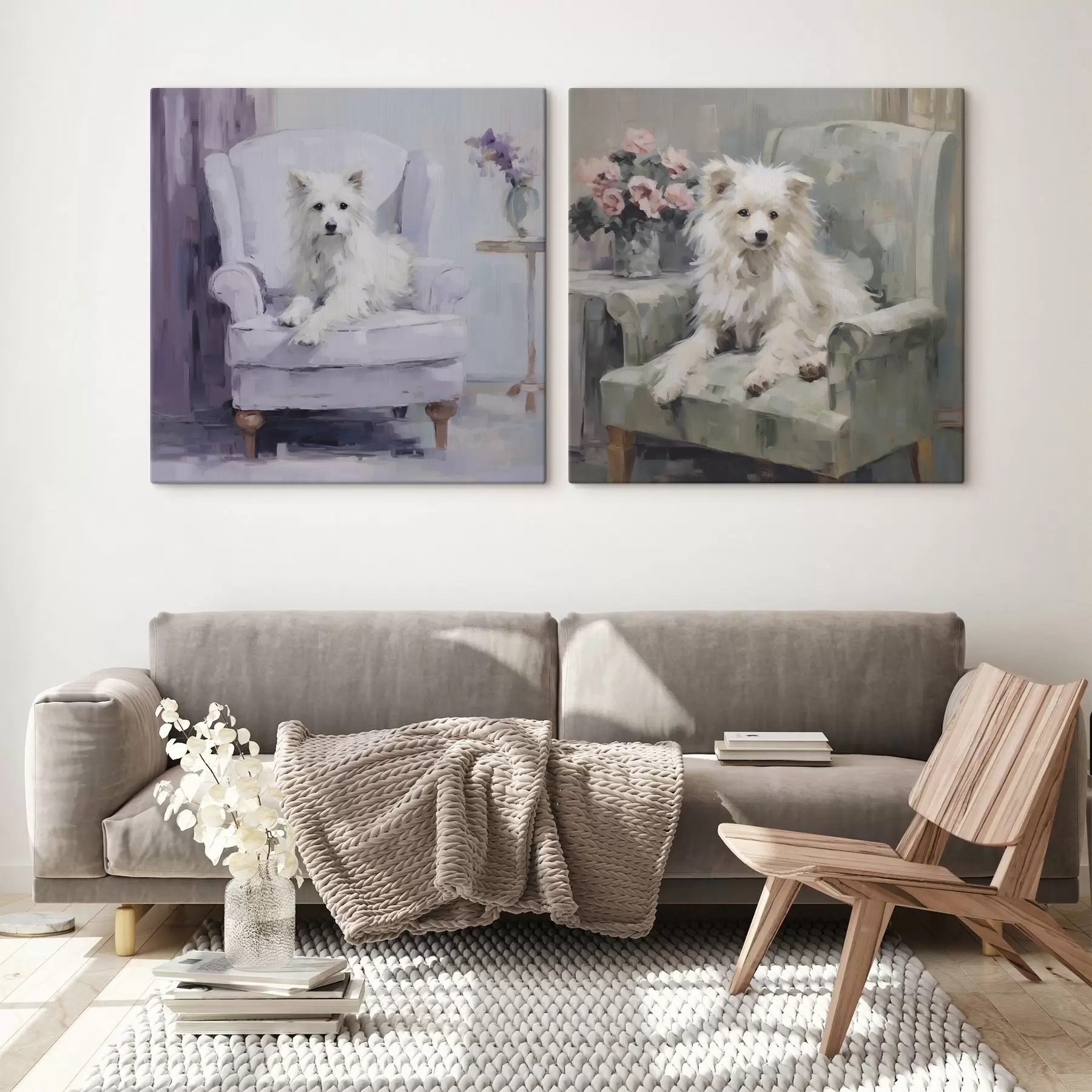  Peintures Un chien sur une chaise, reproduction d'un tableau m30616