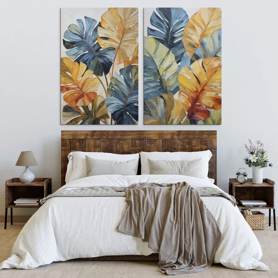  Peintures Peinture représentant des feuilles tropicales colorées m30624