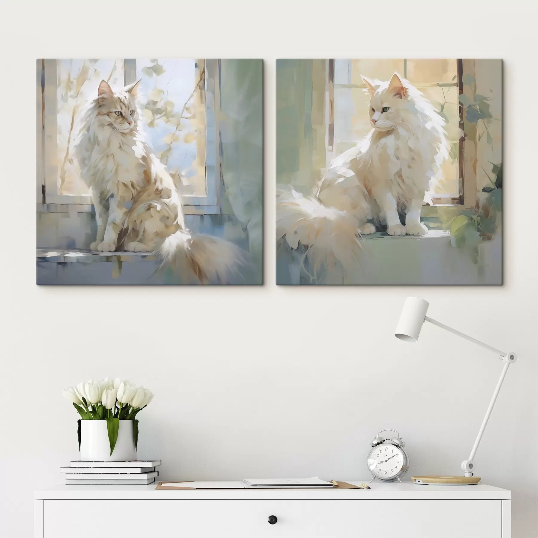  Schilderijen Een kat op een vensterbank is een imitatie van een schilderij m30625