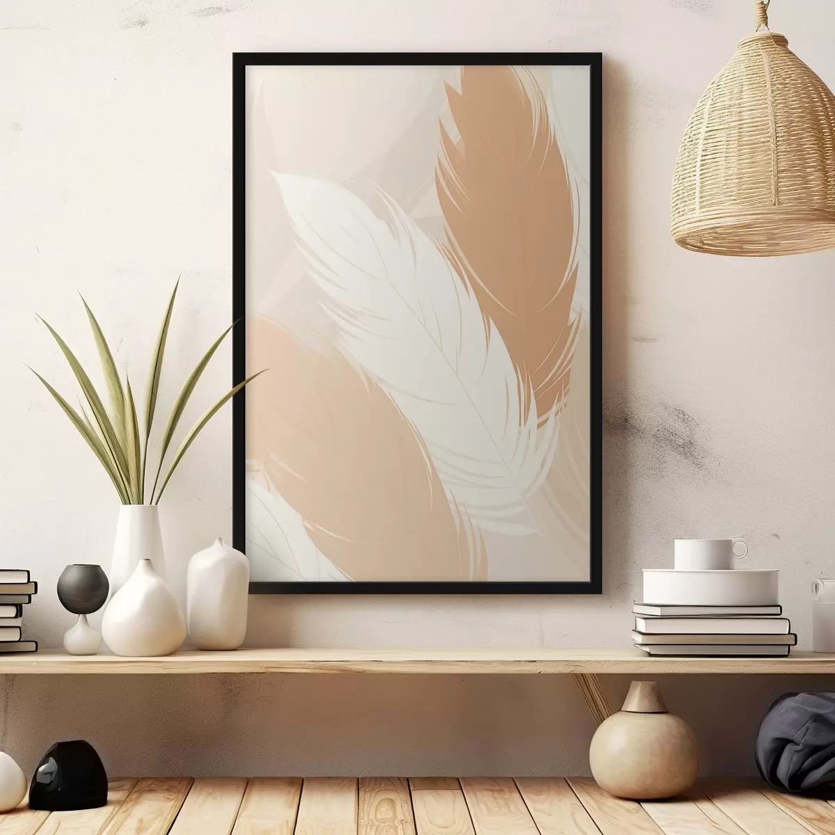 Affiche Plume décorative dans les tons beiges f49381