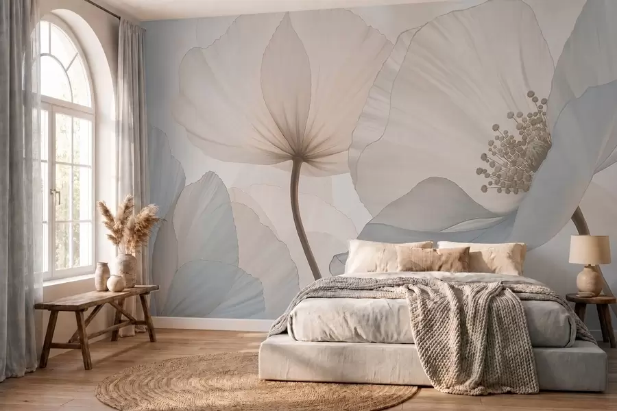 Fotobehang Zachte, grote bloemen in lichte pasteltinten w05692