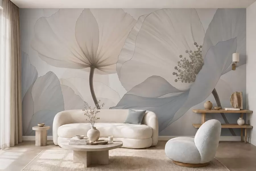Fotobehang Zachte, grote bloemen in lichte pasteltinten w05692