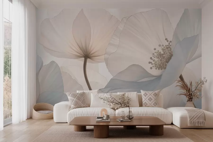 Papier peint photo De grandes fleurs aux teintes pastel délicates w05692