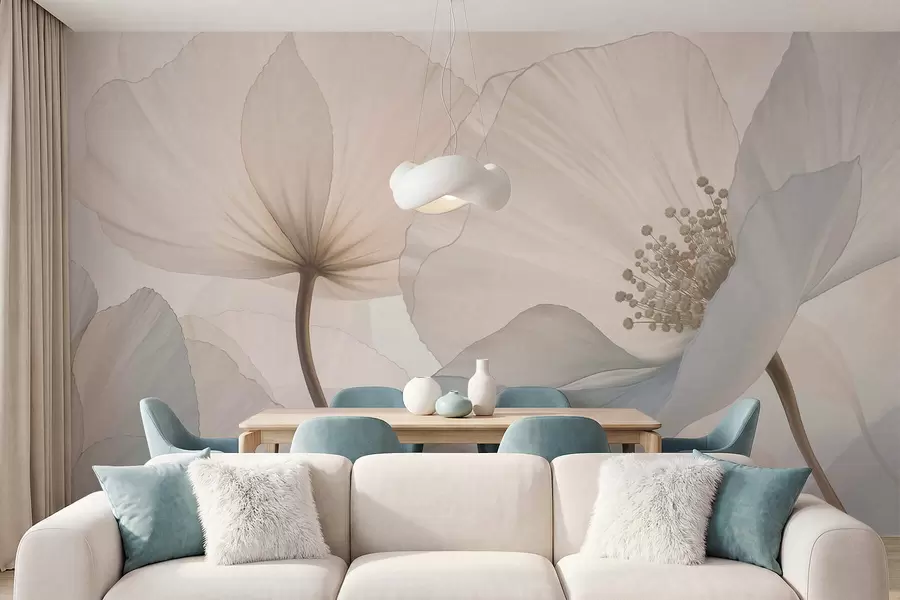 Fotobehang Zachte, grote bloemen in lichte pasteltinten w05692
