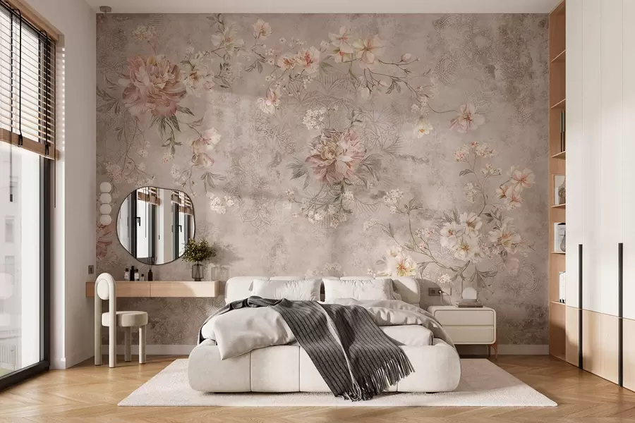 Fotobehang Bloemenmotief op een lichtgekleurde achtergrond met structuur w05698