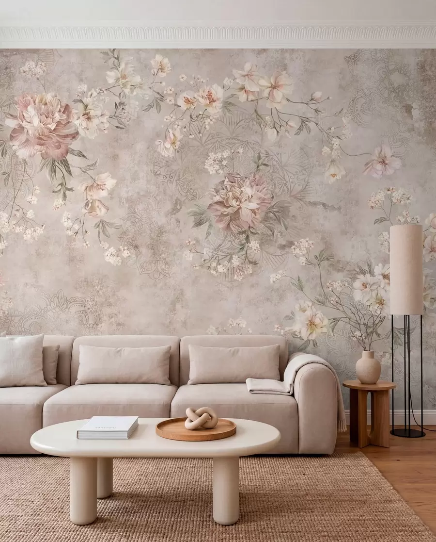 Fotobehang Bloemenmotief op een lichtgekleurde achtergrond met structuur w05698