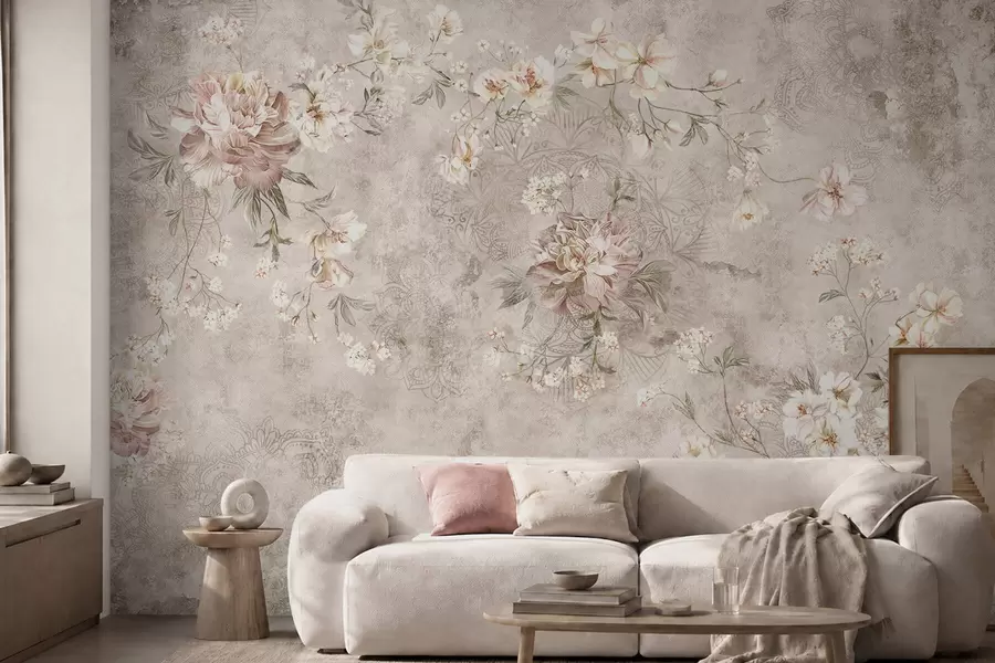 Fotobehang Bloemenmotief op een lichtgekleurde achtergrond met structuur w05698