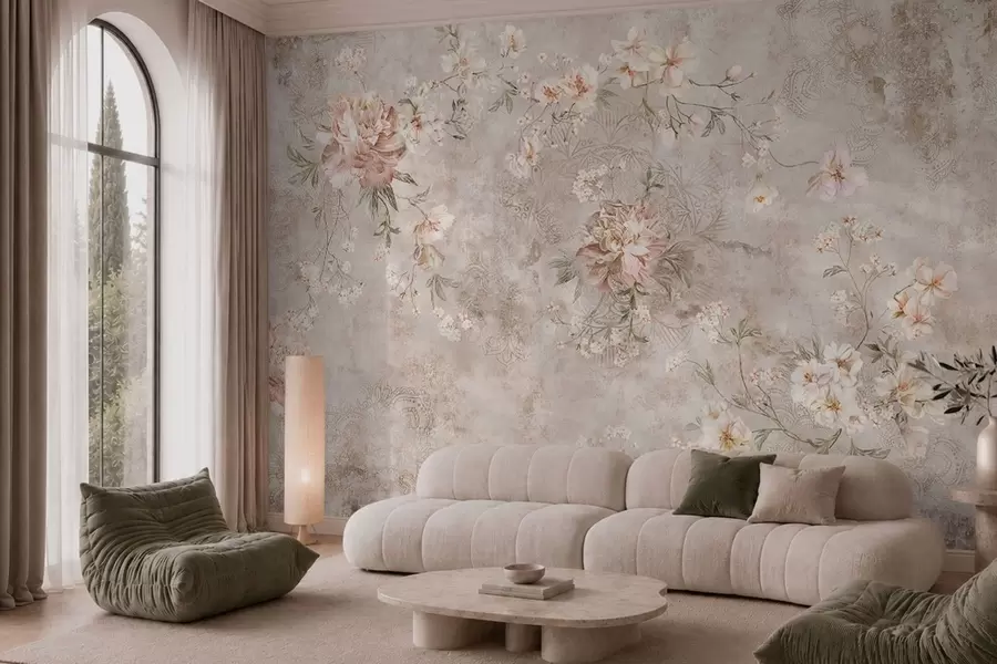 Fotobehang Bloemenmotief op een lichtgekleurde achtergrond met structuur w05698