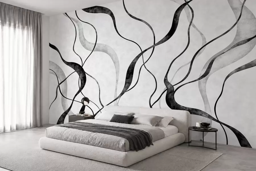 Fotobehang Abstracte, vloeiende lijnen in monochrome tinten w05699