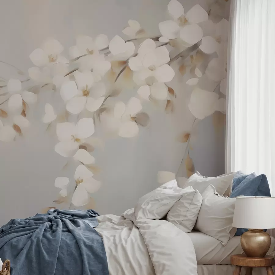 Papier peint photo Branche abstraite avec des fleurs, imitation d'un tableau w05665