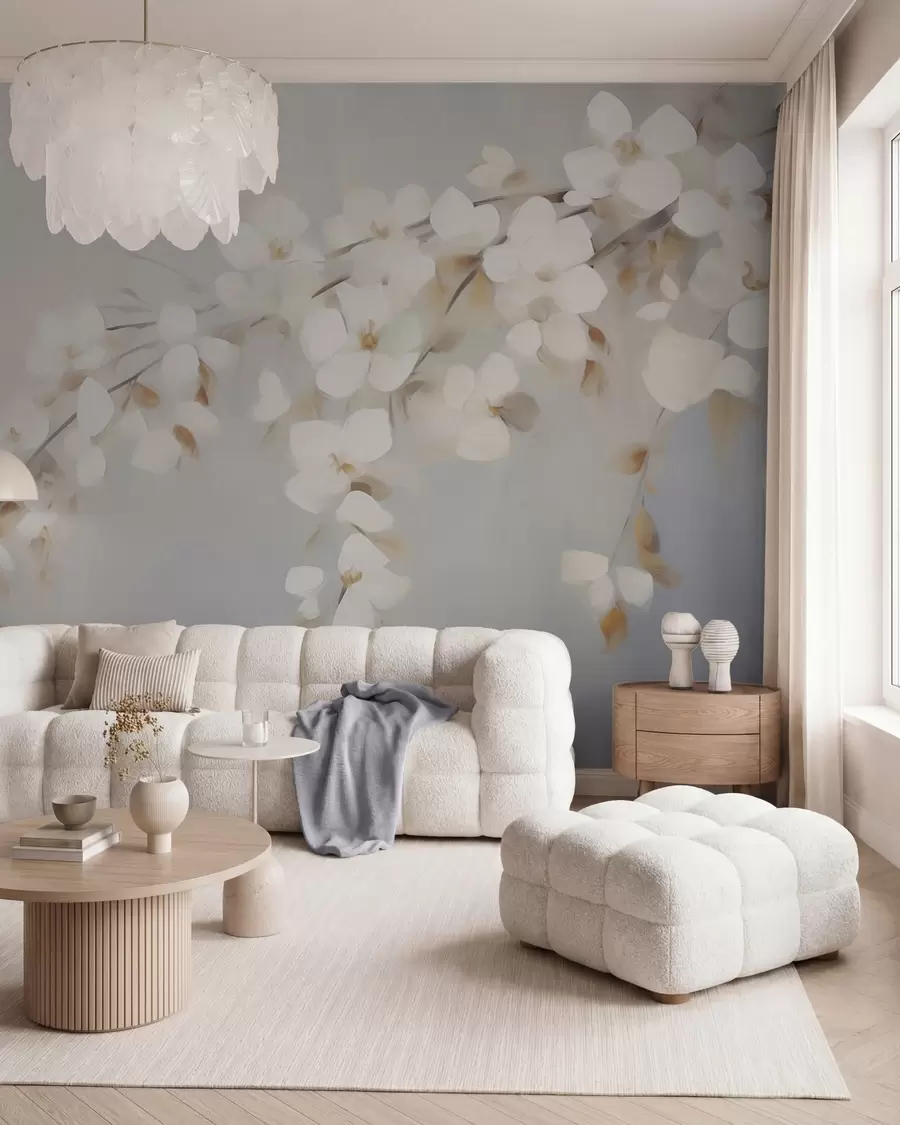 Papier peint photo Branche abstraite avec des fleurs, imitation d'un tableau w05665