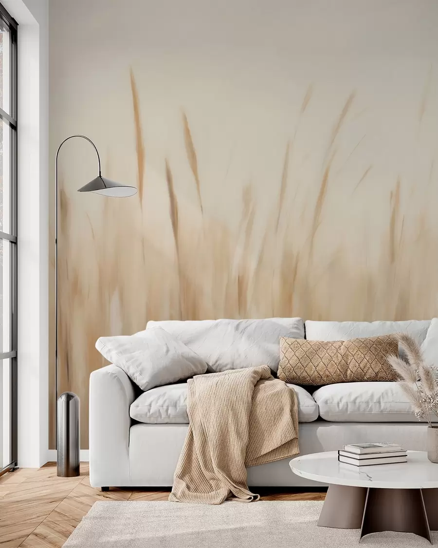 Fotobehang Abstracte schilderij met imitatie van droog gras w05503
