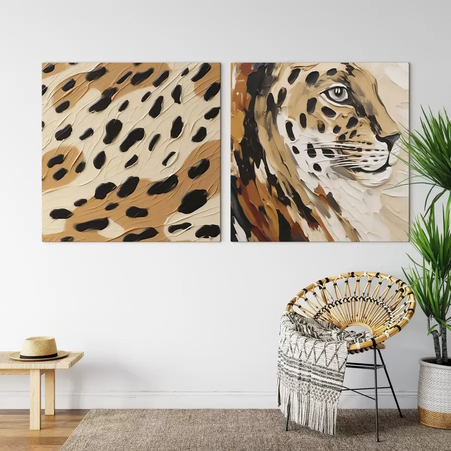 Fotobehang Abstracte luipaard, imitatie van een schilderij m30669