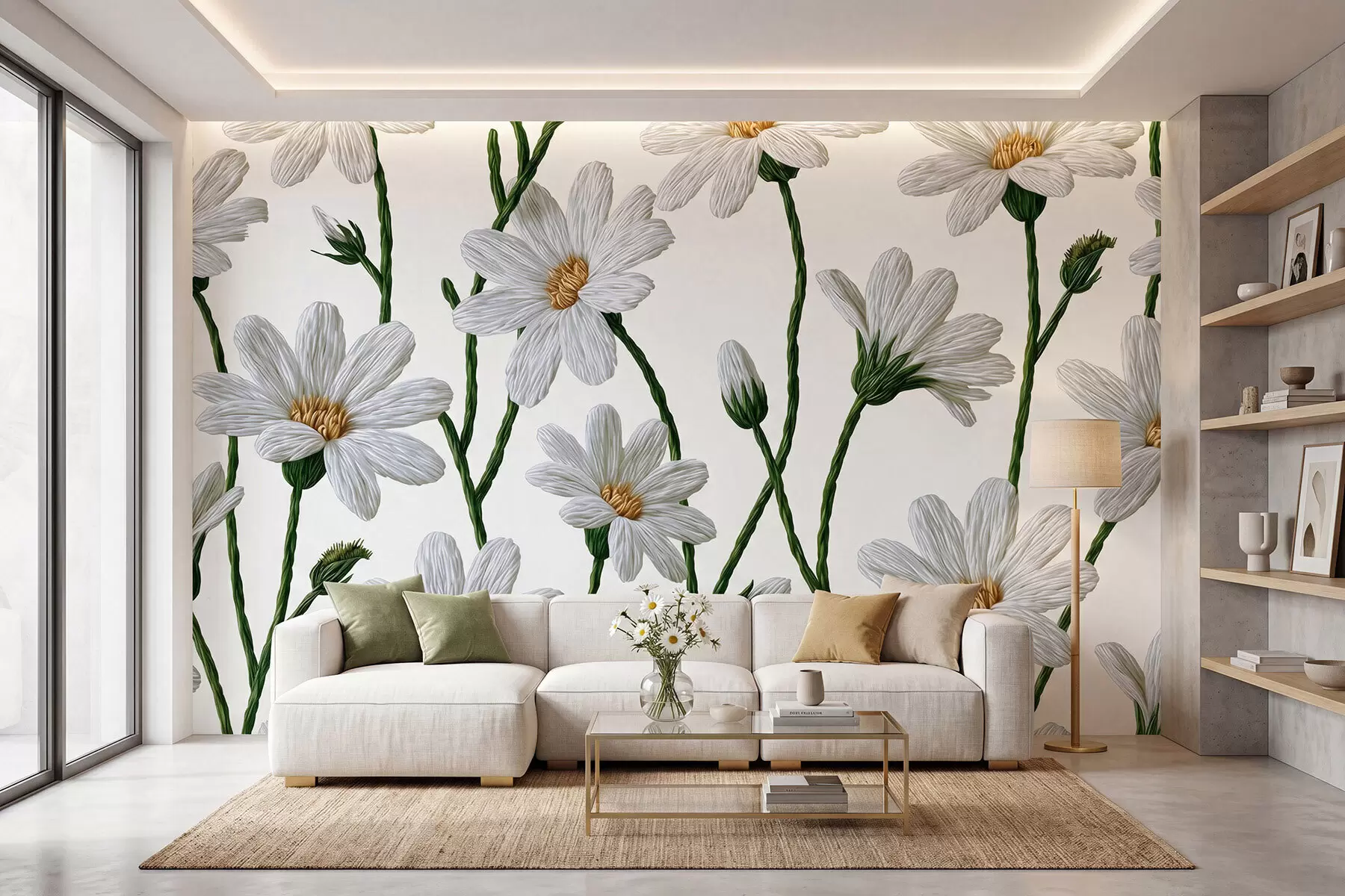 Papier peint photo Marguerites sauvages blanches w09915