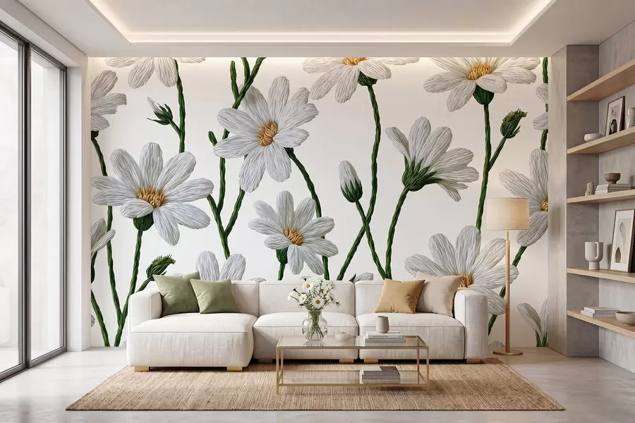 Papier peint photo Marguerites sauvages blanches w09915