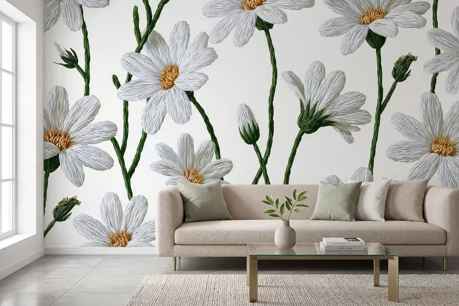 Papier peint photo Marguerites sauvages blanches w09915