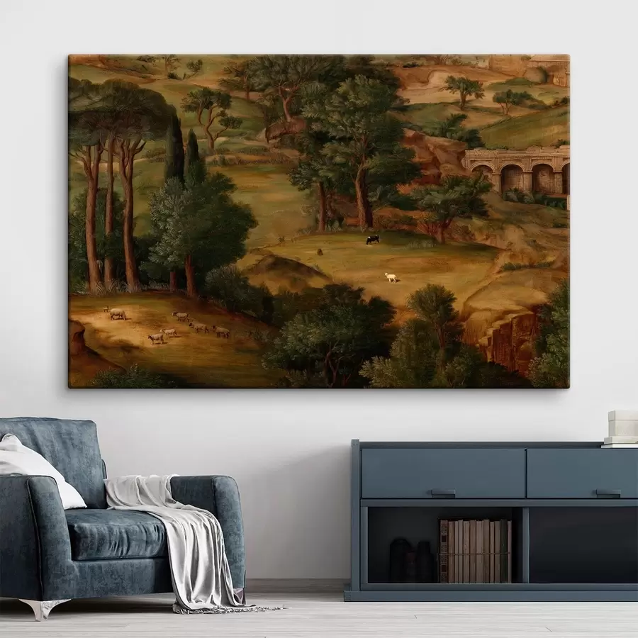  Peintures Paysage champêtre avec des arbres et des ruines antiques s49675