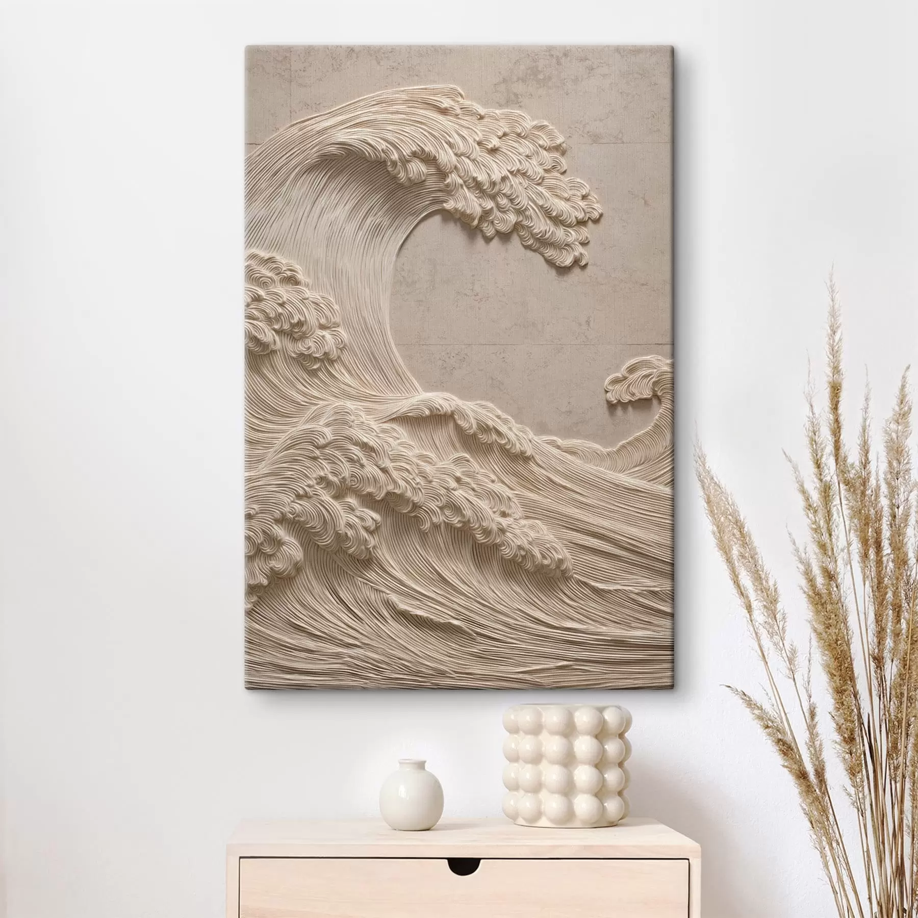  Peintures Motif ondulé en relief dans des tons neutres clairs s49676