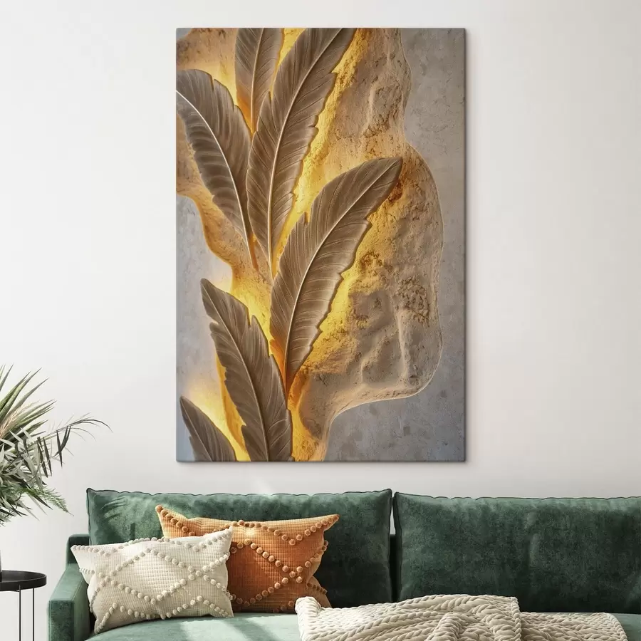  Peintures Feuilles en relief sur une surface claire et texturée s49682