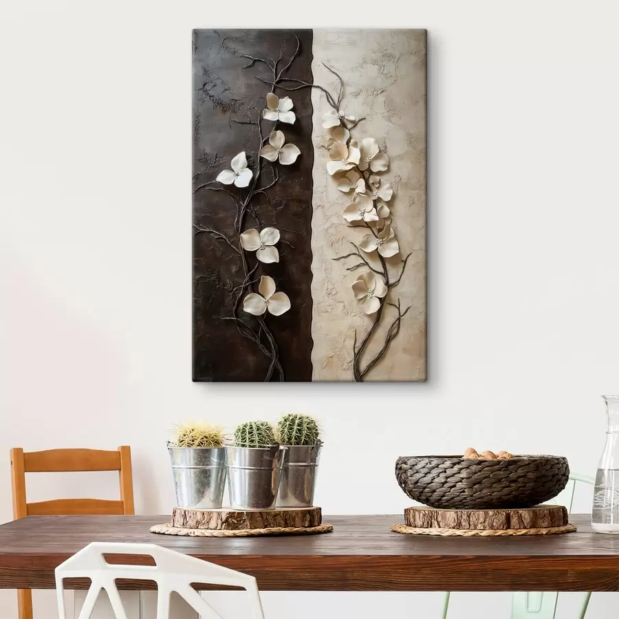  Peintures Fleurs en relief sur un fond texturé contrastant s49688