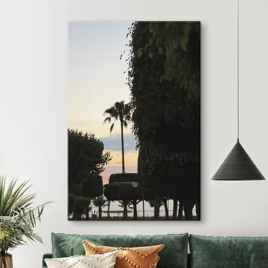  Peintures Un palmier dans un parc paysager au coucher du soleil s49697