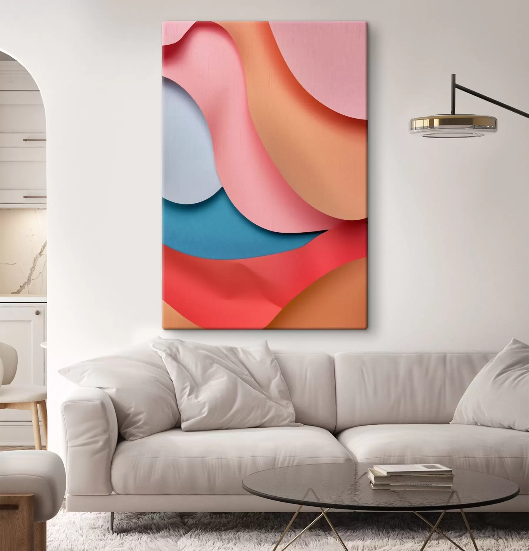  Schilderijen Volumetrische abstractie in koraaltinten s49743
