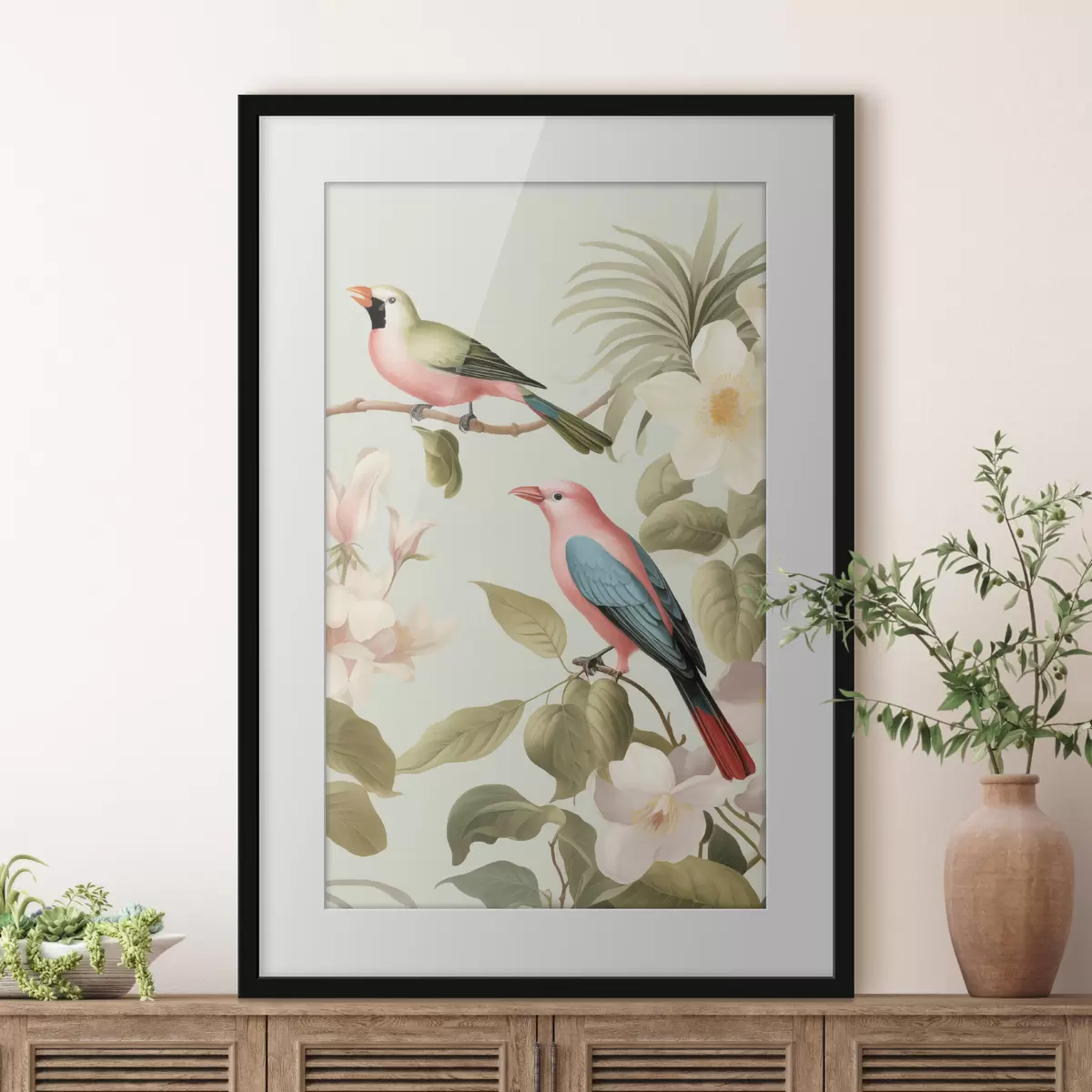 Affiche Un colibri dans un jardin en fleurs f49733