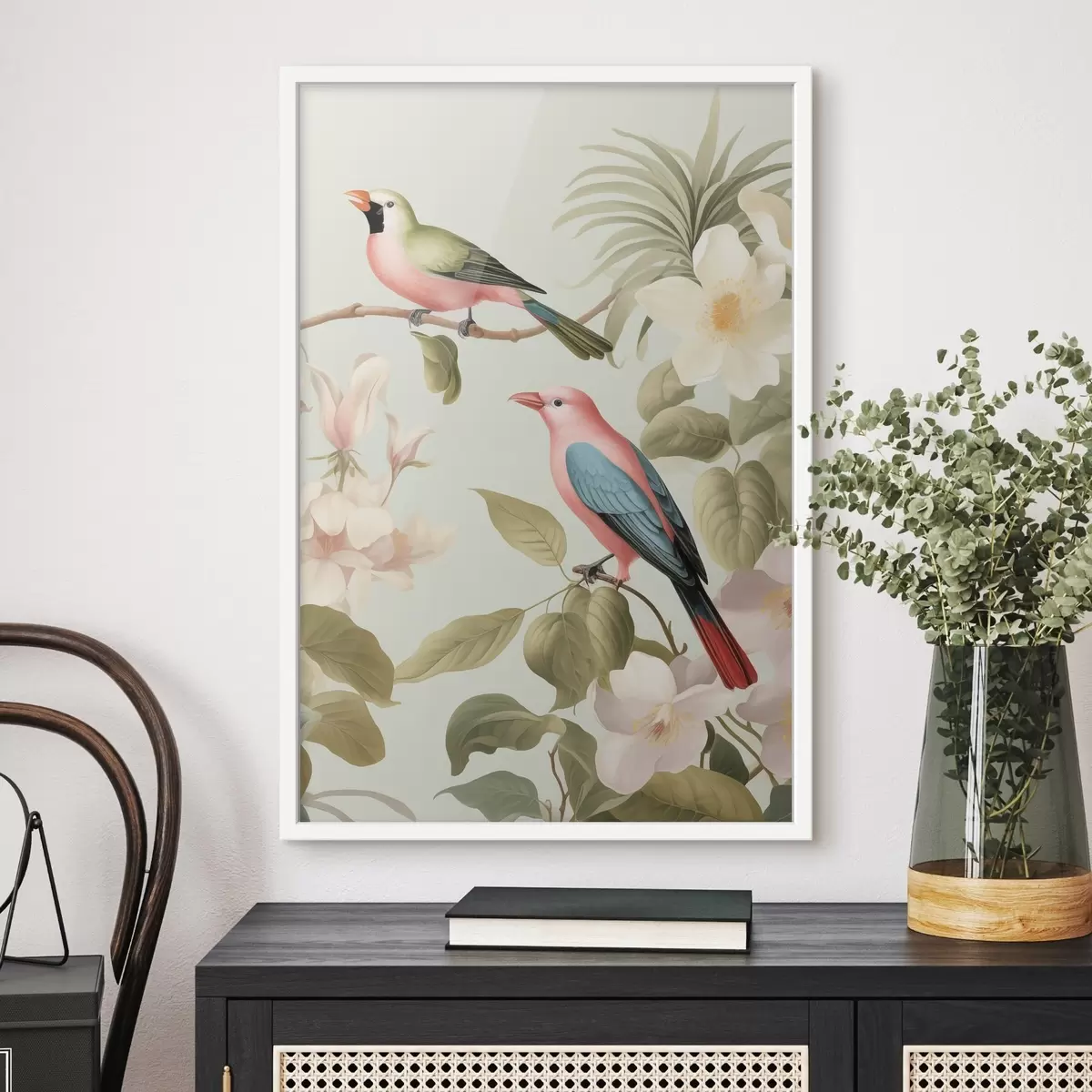 Affiche Un colibri dans un jardin en fleurs f49733