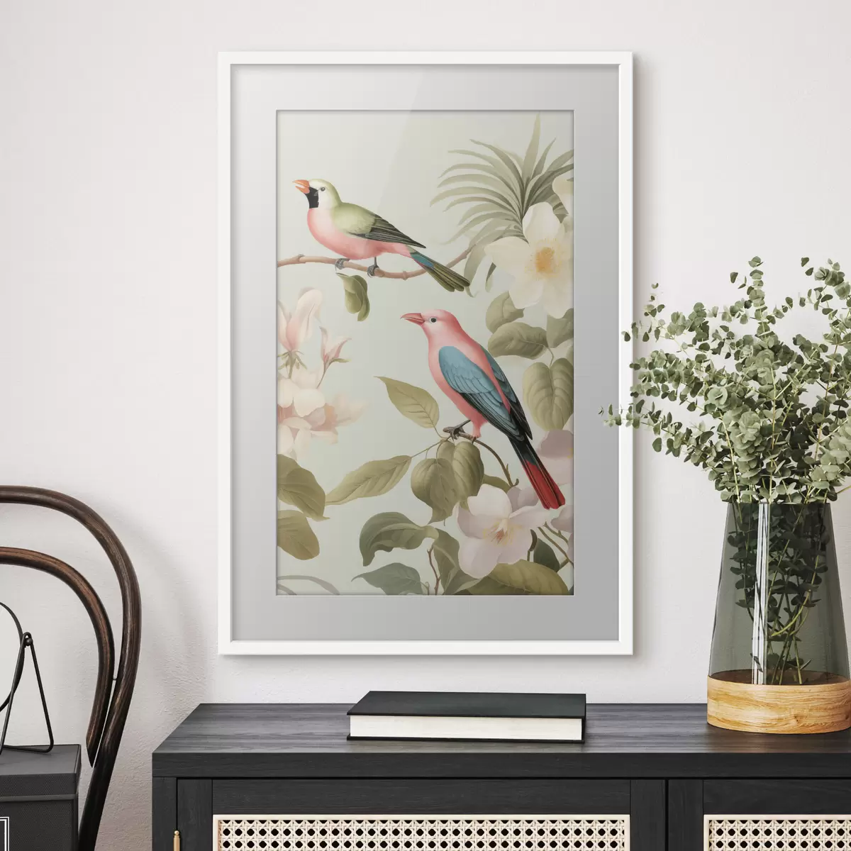 Affiche Un colibri dans un jardin en fleurs f49733