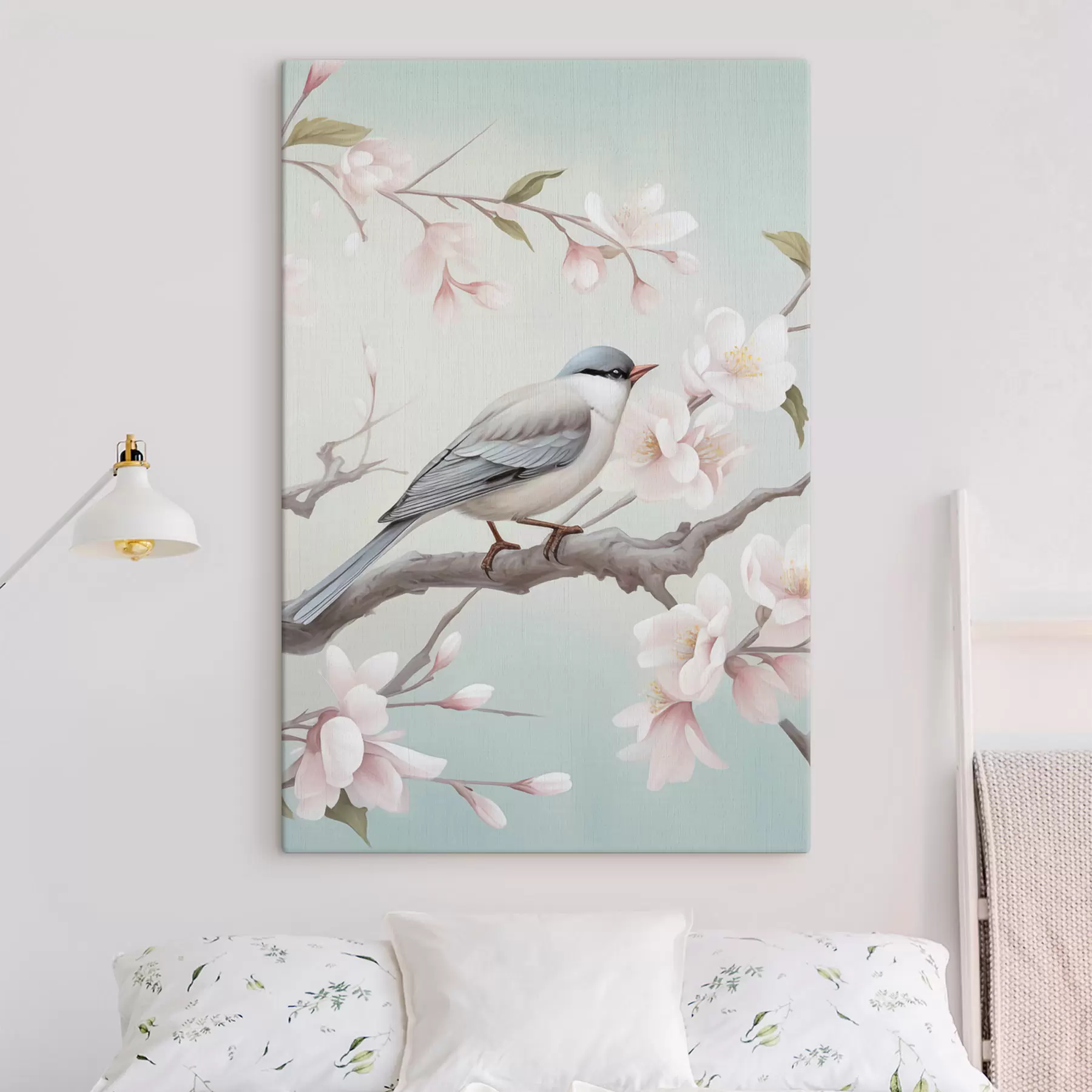  Peintures Un oiseau perché sur une branche en fleurs s49550