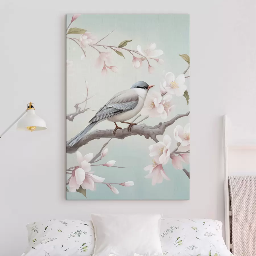  Schilderijen Een vogel op een bloeiende tak s49550