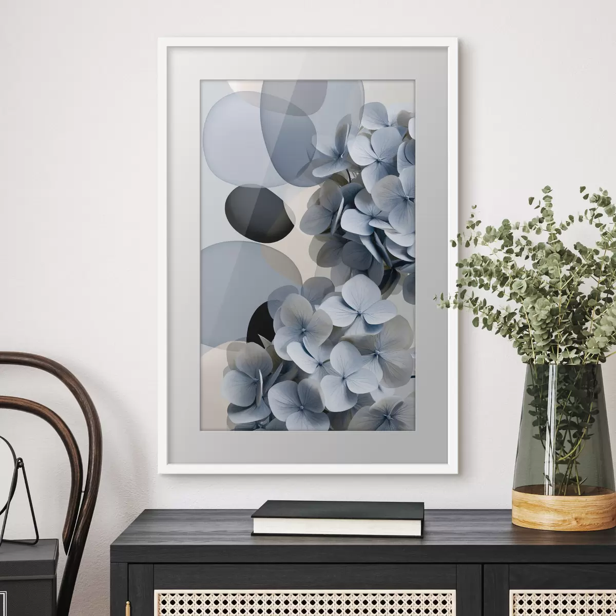 Poster Een moderne abstractie met hortensia’s f49699