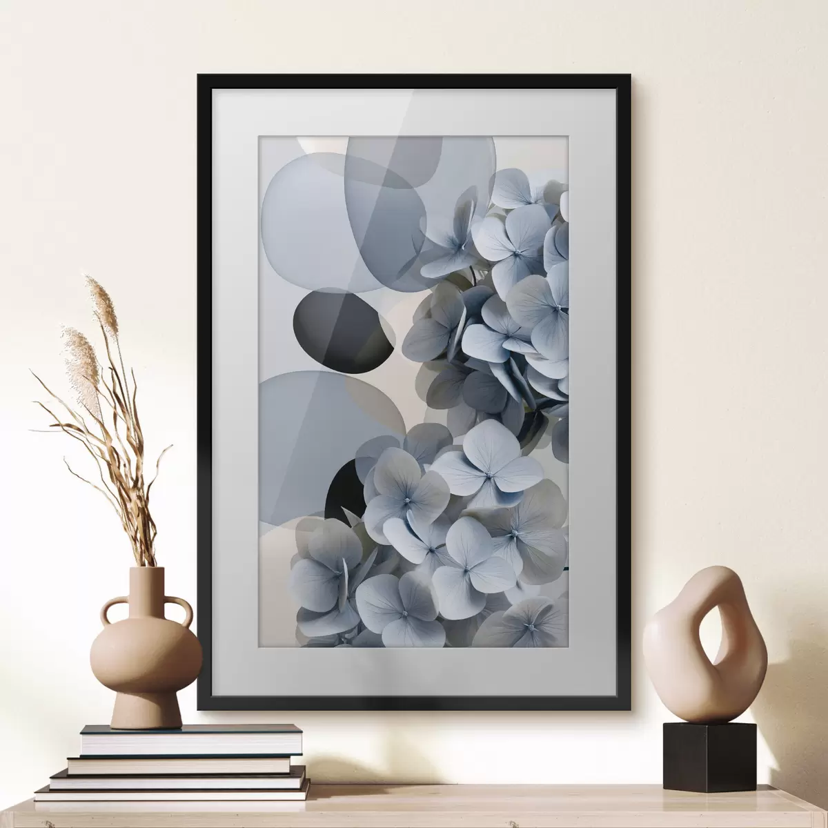 Poster Een moderne abstractie met hortensia’s f49699