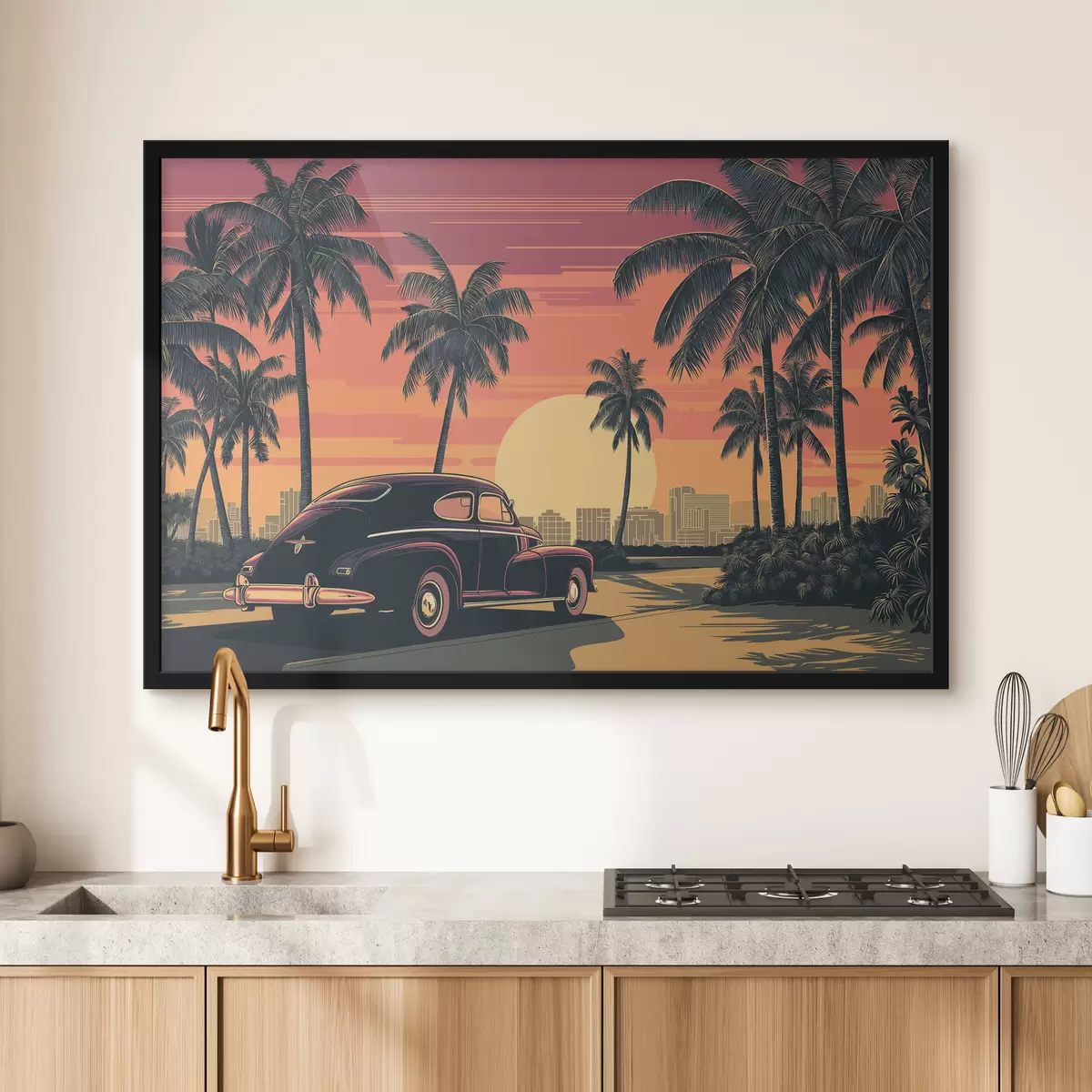 Affiche Voiture ancienne avec des palmiers f49833