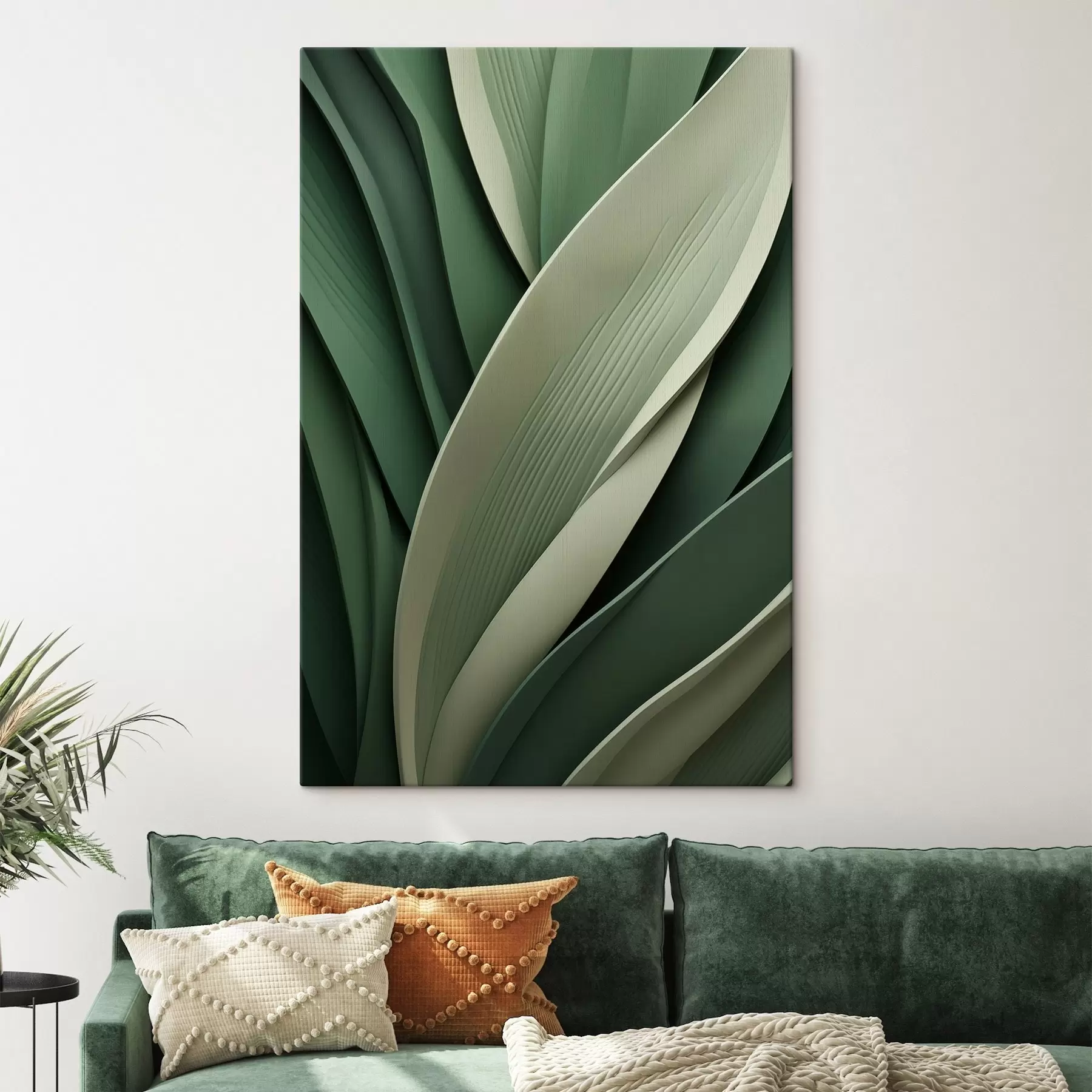  Peintures Feuilles vertes abstraites superposées, rehaussées de subtiles touches crème s49766