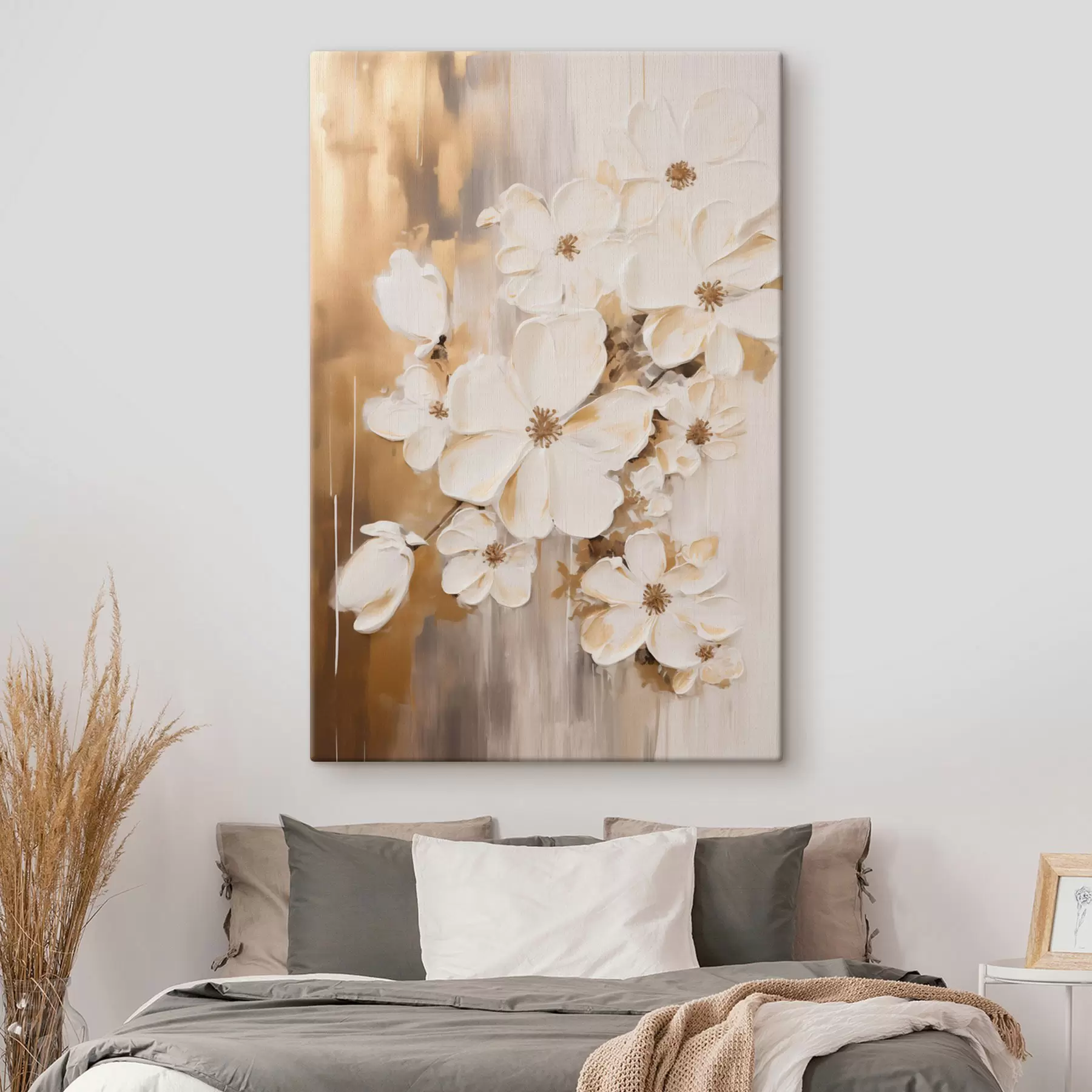  Peintures Fleurs blanches sur un fond texturé, style peinture s49767