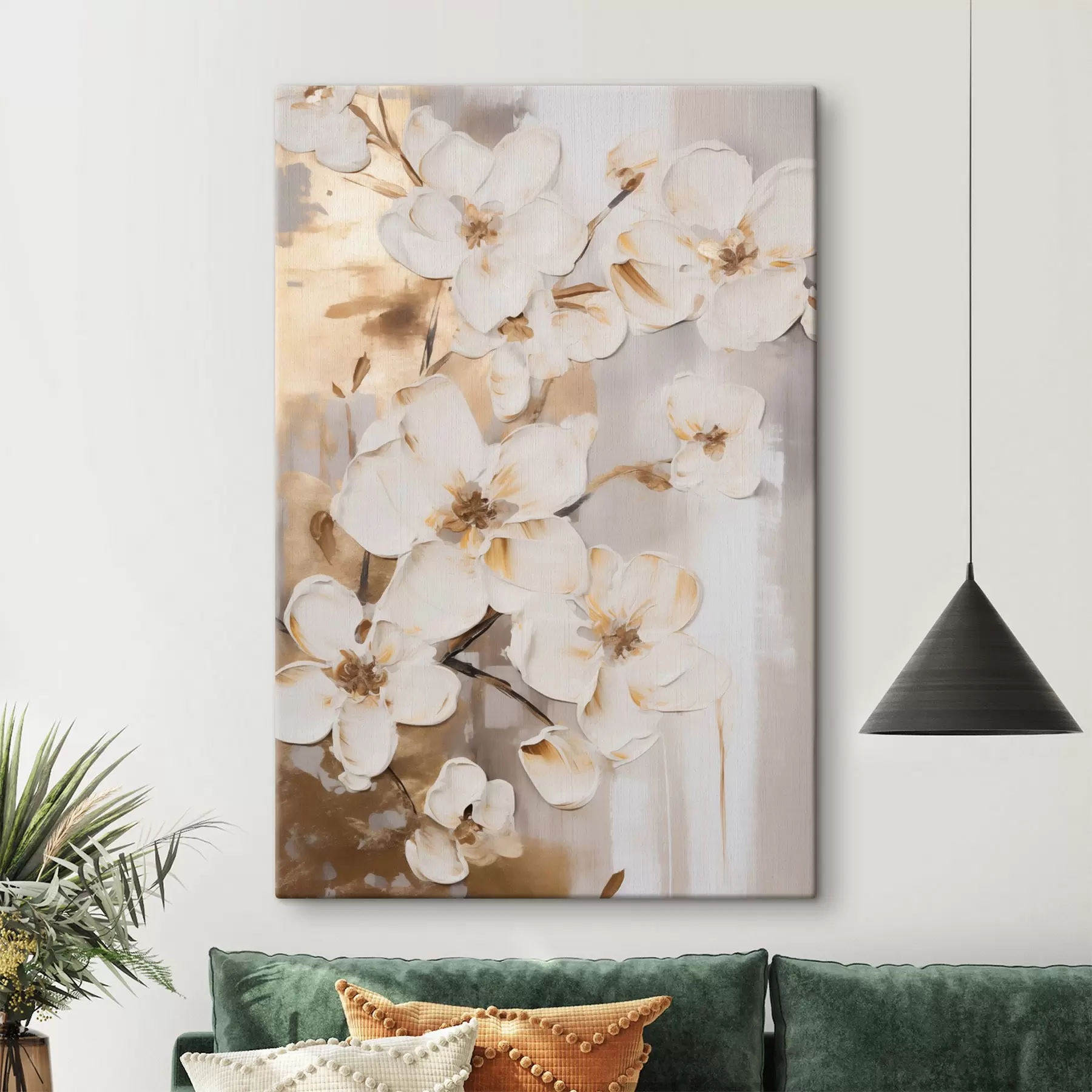  Peintures Fleurs blanches sur un fond texturé, style peinture s49768
