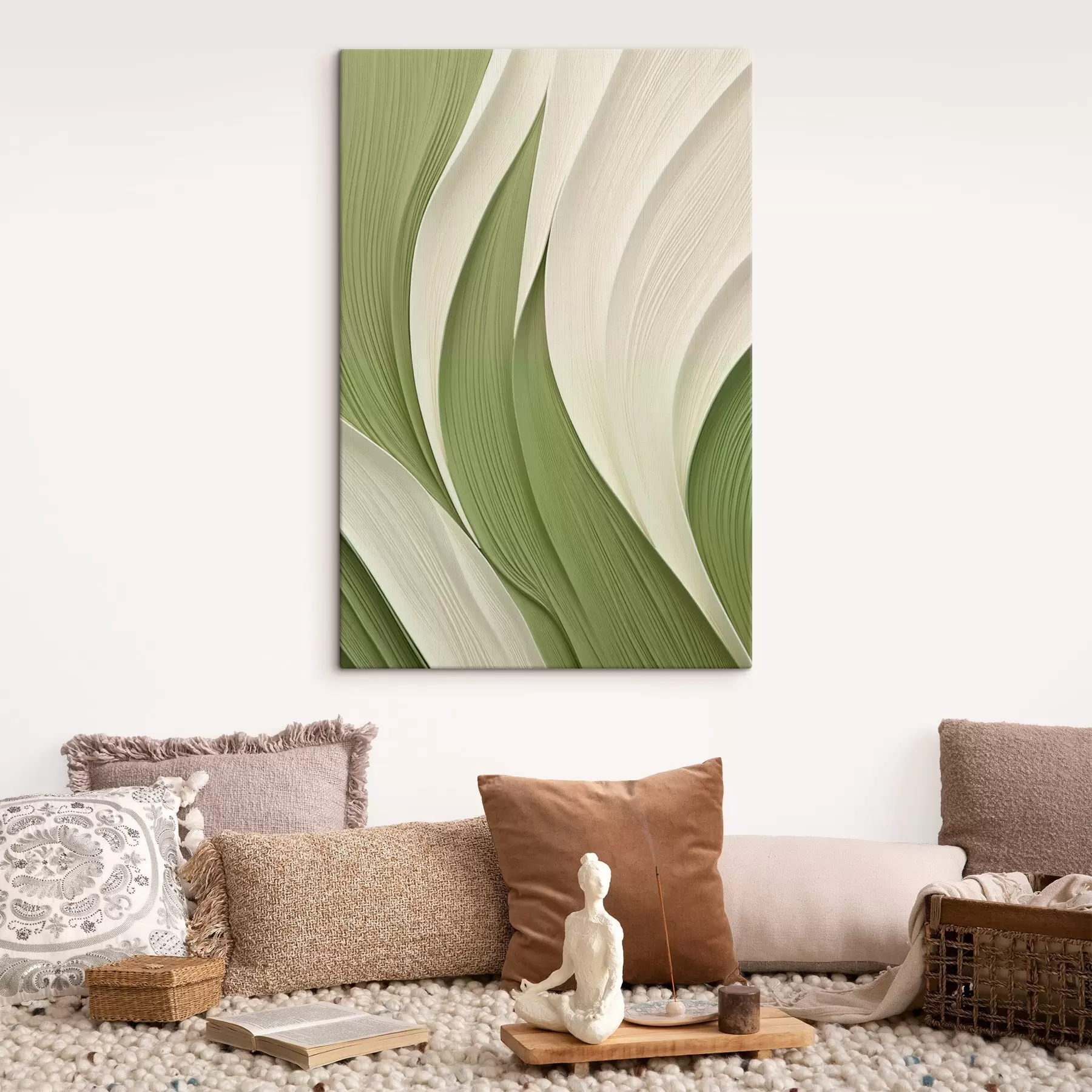  Peintures Texture abstraite aux nuances de vert et de crème s49772