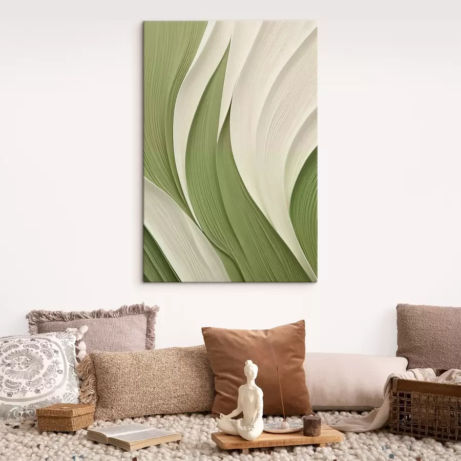  Schilderijen Abstracte, vloeiende textuur in groene en crèmekleurige tinten s49772
