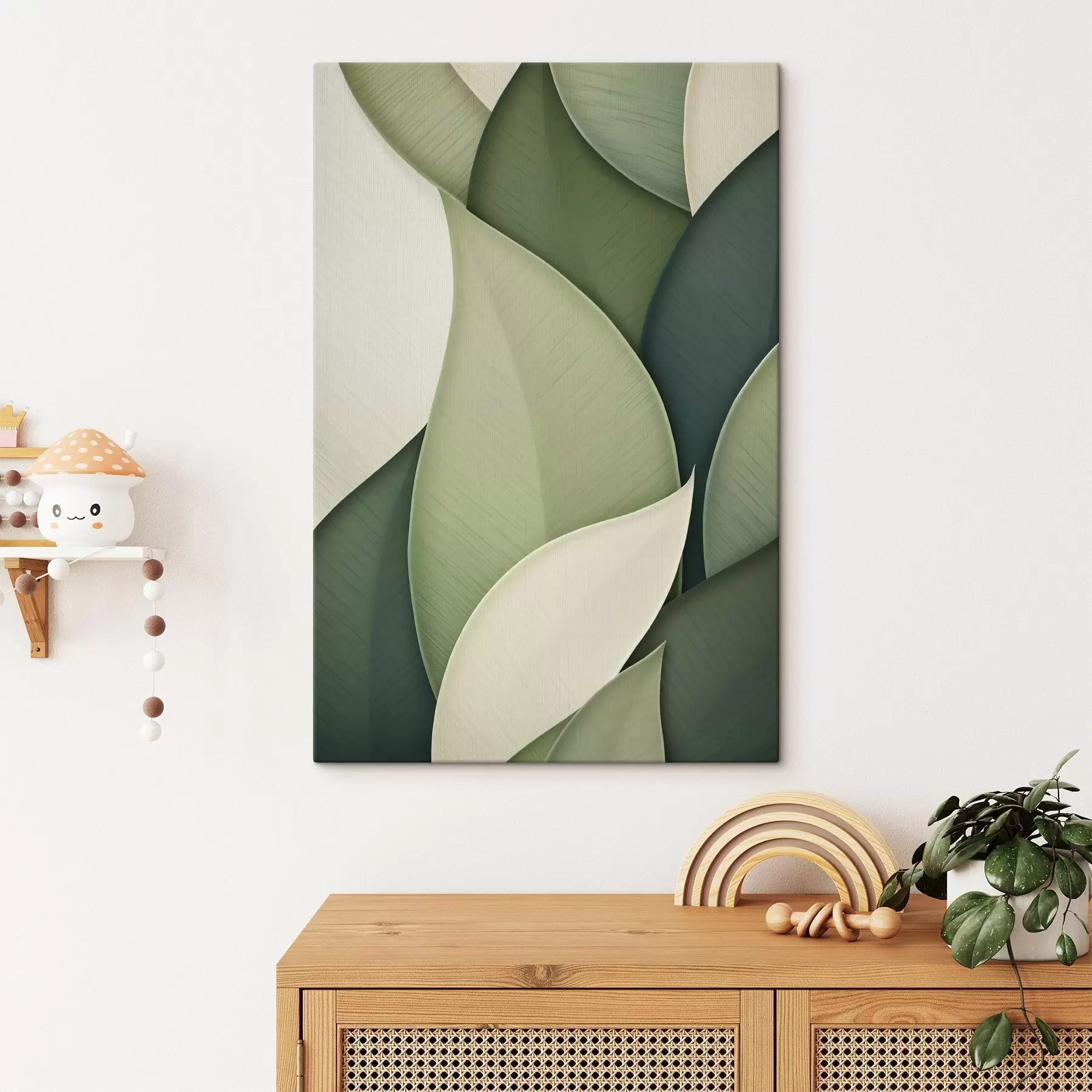  Schilderijen Abstracte kunst met overlappende groene en crèmekleurige organische vormen s49778