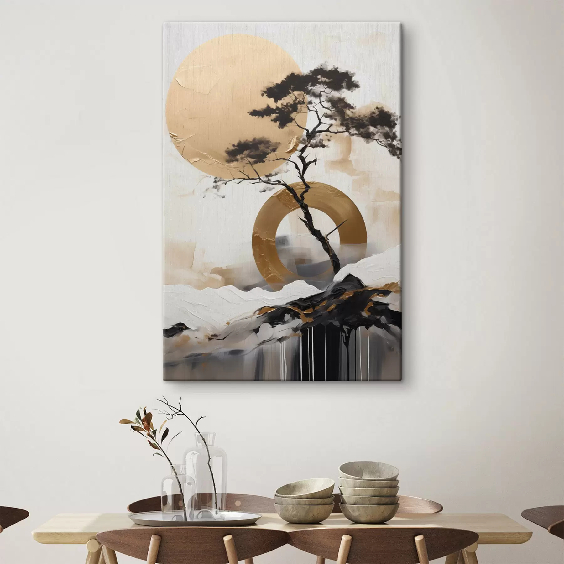  Schilderijen Decoratieve bonsaiboom, abstracte schilderkunst s49786