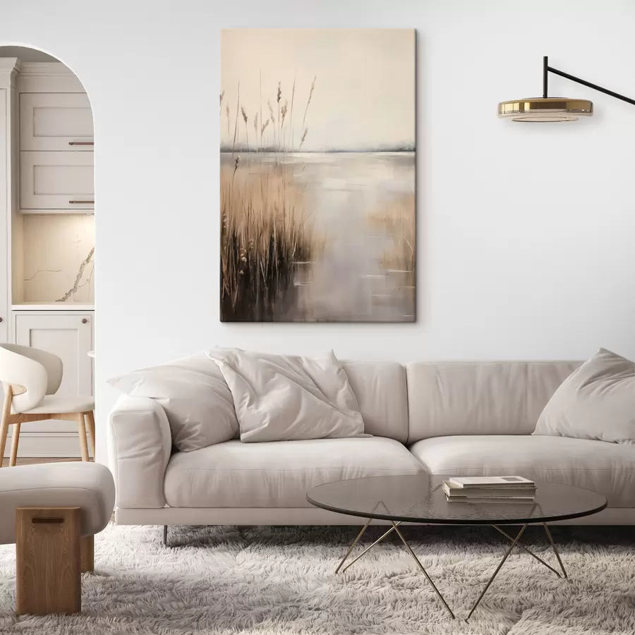  Peintures De grands roseaux et herbes secs, dans des tons beiges et bruns discrets s49796