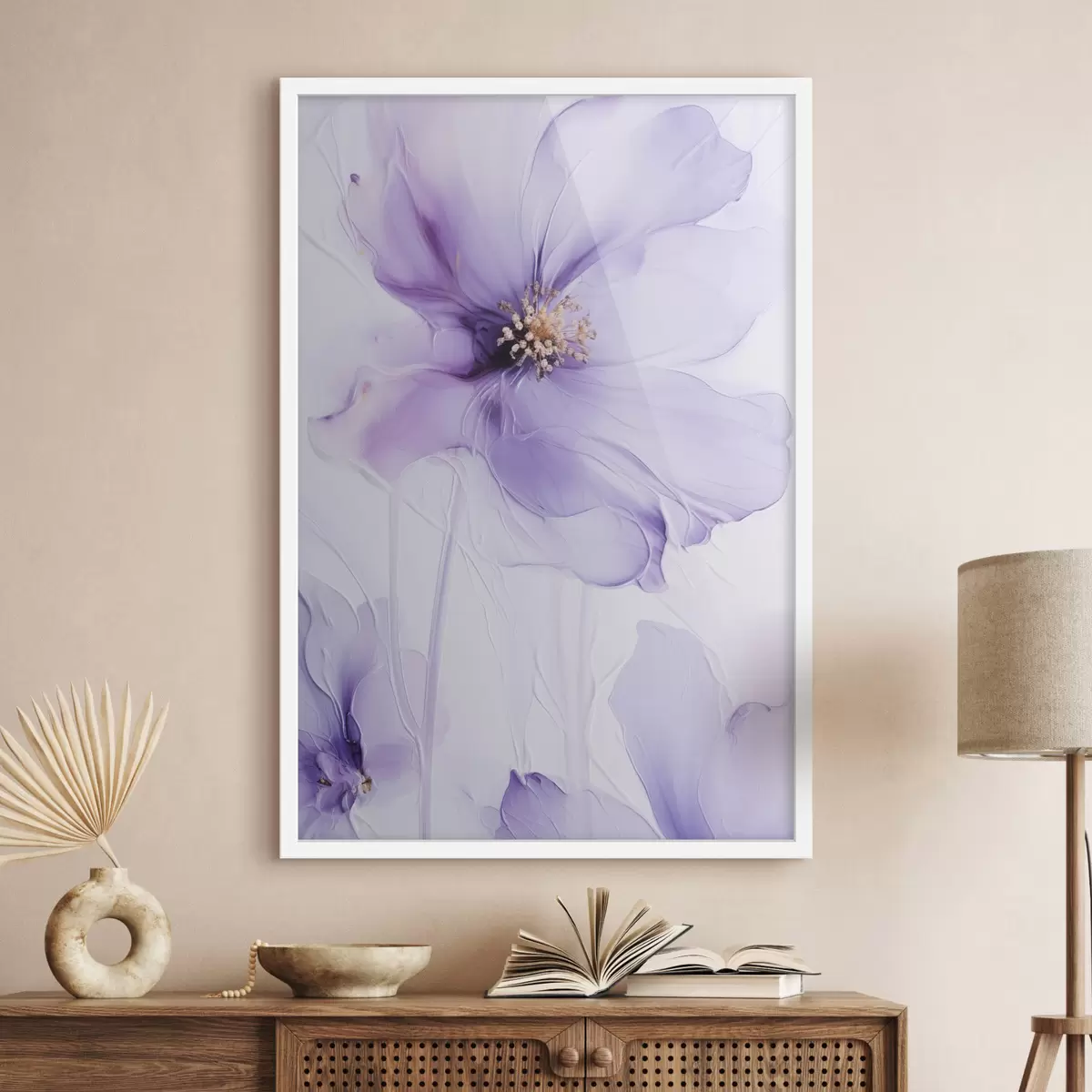Affiche Des fleurs délicates aux détails raffinés, sur un fond blanc texturé f49761
